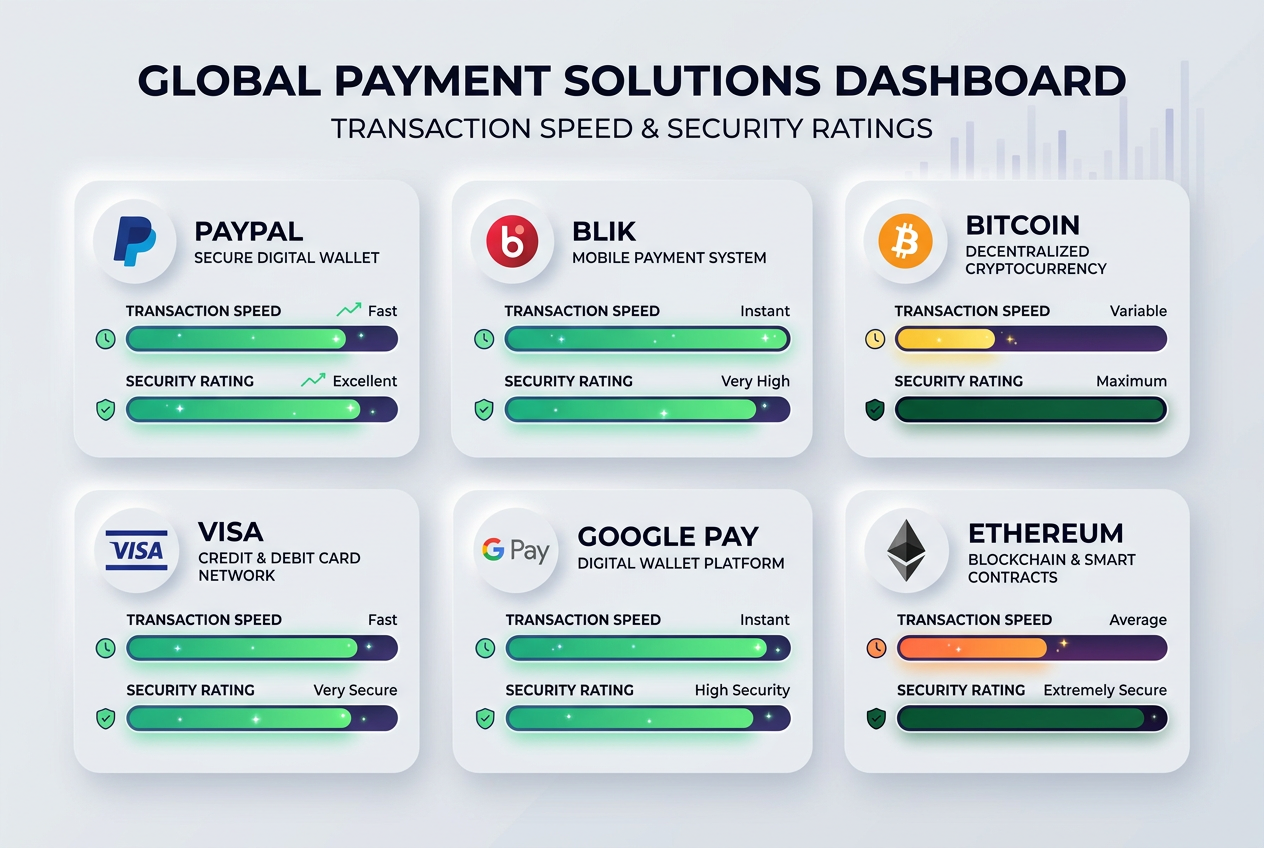 Comparison dashboard of online casino payment methods showing speed and reliability metrics